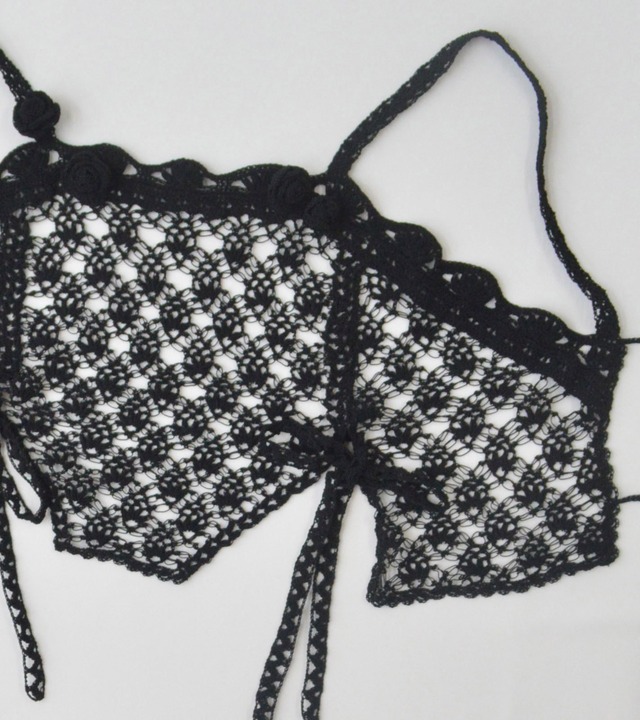 Solomon's knot crochet bustier / C/♯black