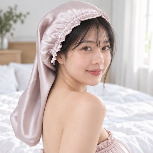 ロングヘア用 筒形ナイトキャップ ピンク【SR061】
