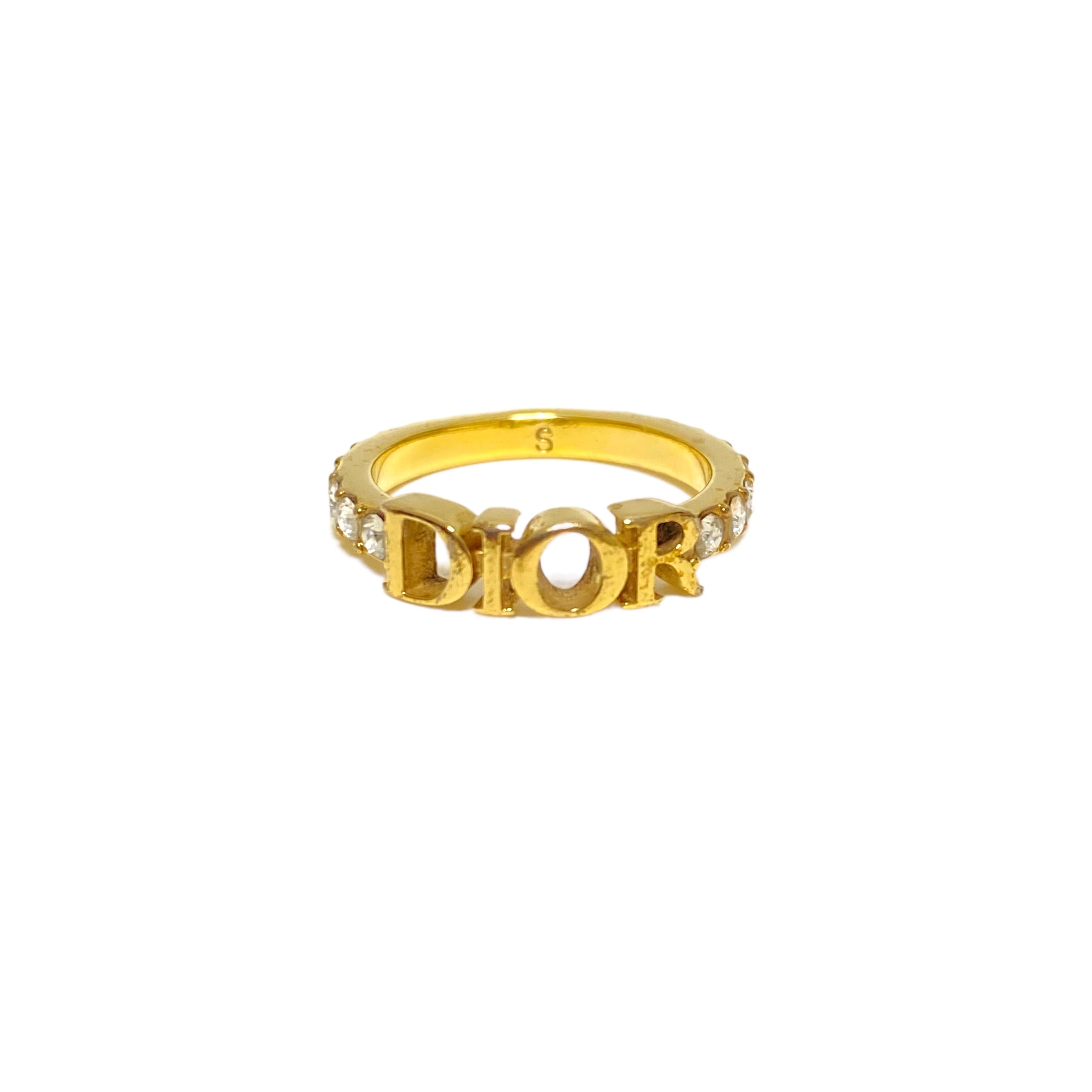 Christian Dior ディオール ロゴ リング ラインストーン ゴールド 指輪