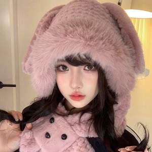 ウサミミ ボアハット レディース 秋冬 ボア 韓国 うさ耳 帽子 大人 かわいい おしゃれ マフラー付き ふわふわ もこもこ 防寒 保温 暖かい ファーハット 小顔 大人可愛い 大人女子