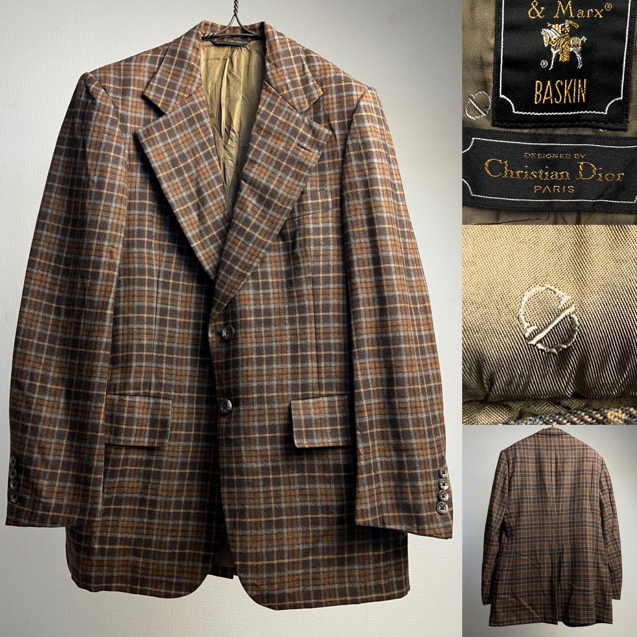 70's~80's “Christian Dior” Plaid Wool Tailored Jacket ディオール テーラードジャケット チェック  ウール 70年代【0929A19】【送料無料】
