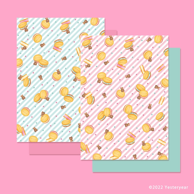 チェリー＆クッキー（ピンク） - デザインペーパー