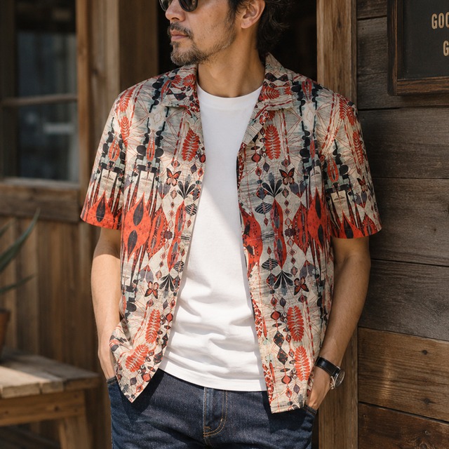 Nature motif open collar shirt 00165