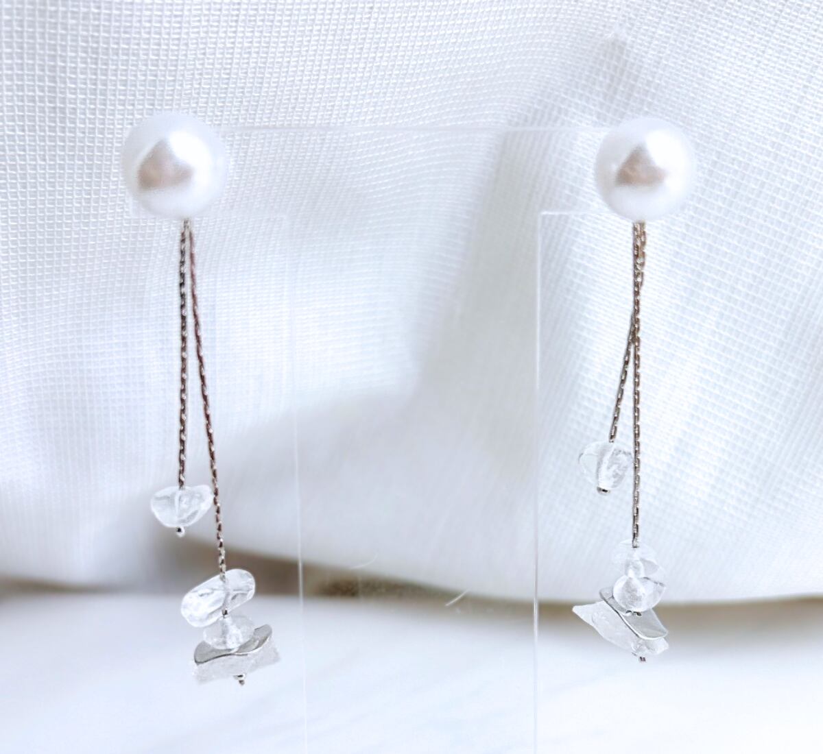 水晶が揺れる2wayパールピアス