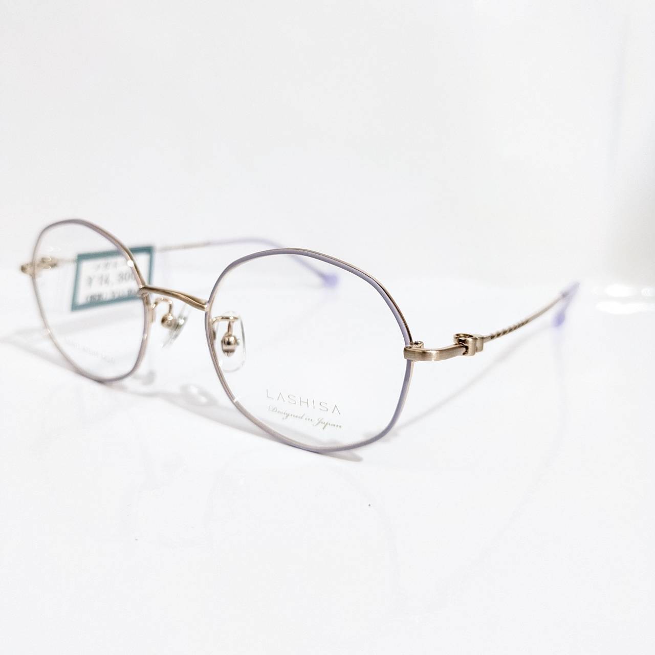 【LASHISA】多角形メタルフレーム ライトパープル・ゴールド