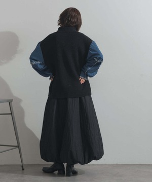 HD2510024 袖デニムジップニット  black