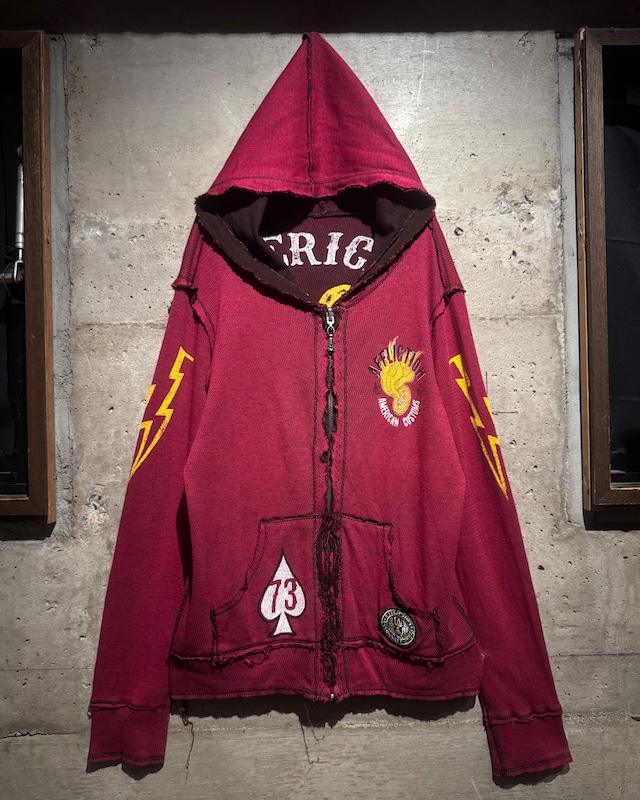 【Caka】“Affliction” “Reversible”Biker Design Thermal Zip Up Hoodie