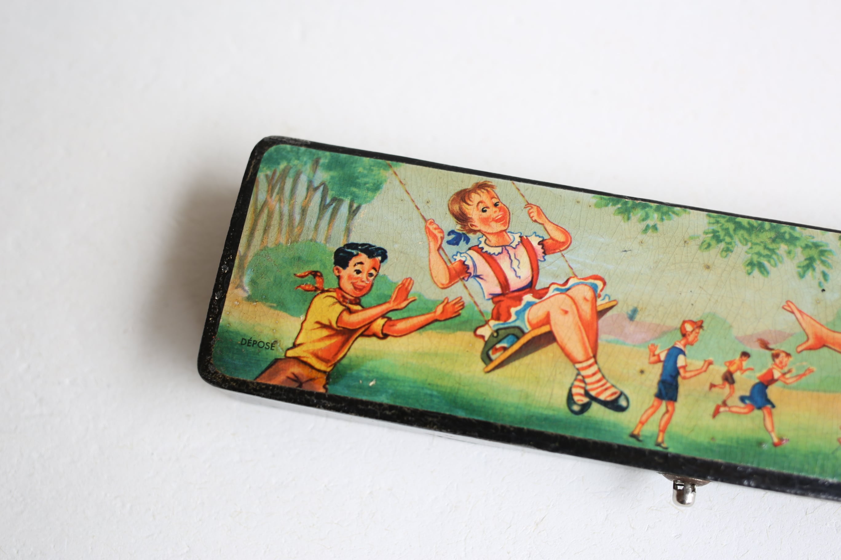 フランス アンティーク パピエマシェ 『遊ぶ子供達が描かれたペン