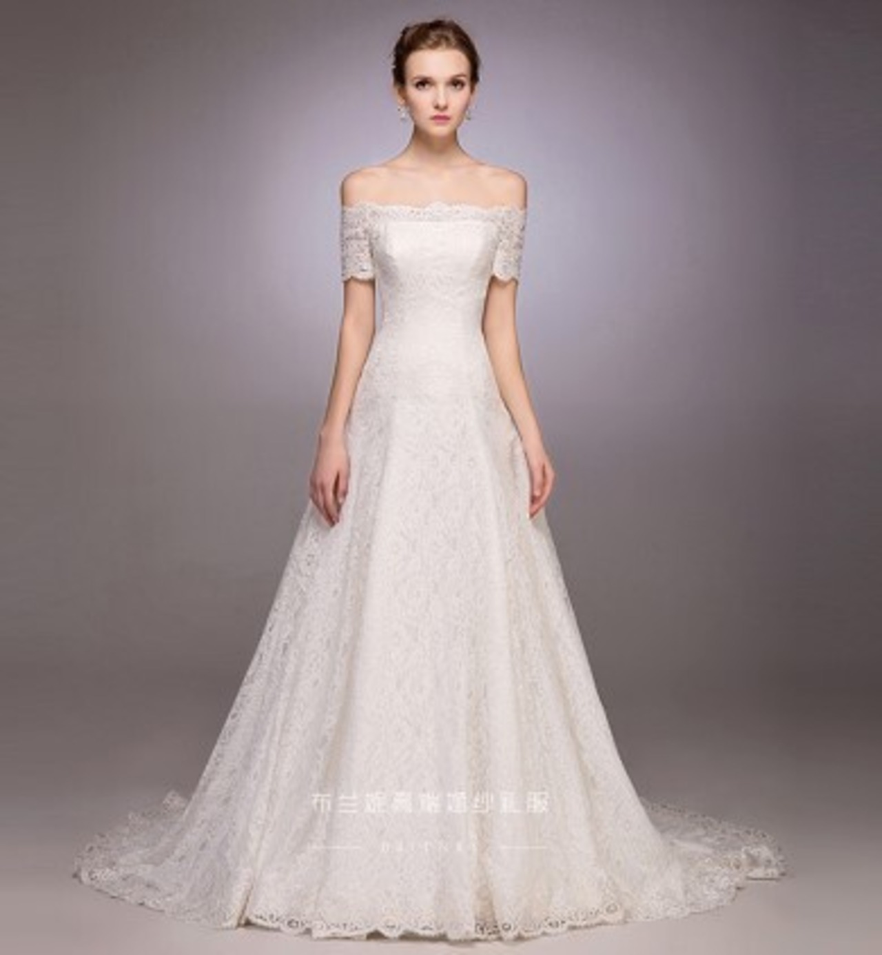 上品！ ウエディングドレス オフショルダー オフホワイト 繊細レース  