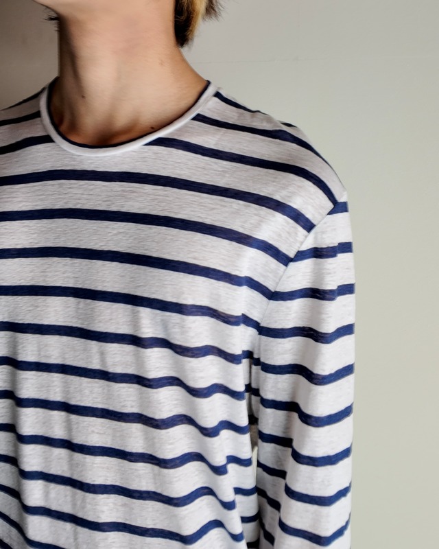 【DSQUARED2】linen crew neck border top