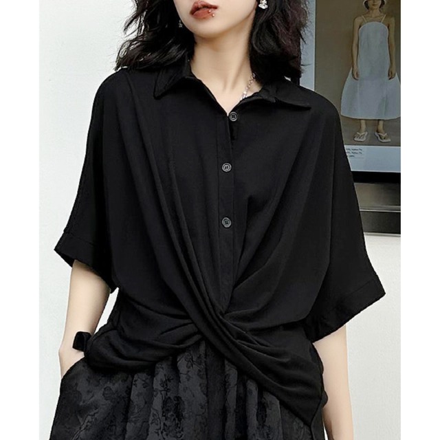 Front Cross Design Button-Down Shirt Oversized       00213