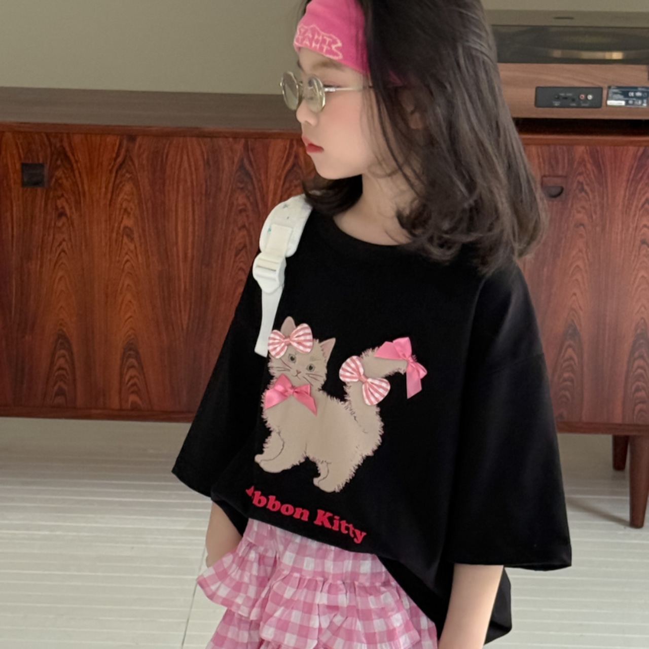 夏ネコ柄ゆったり半袖Tシャツ