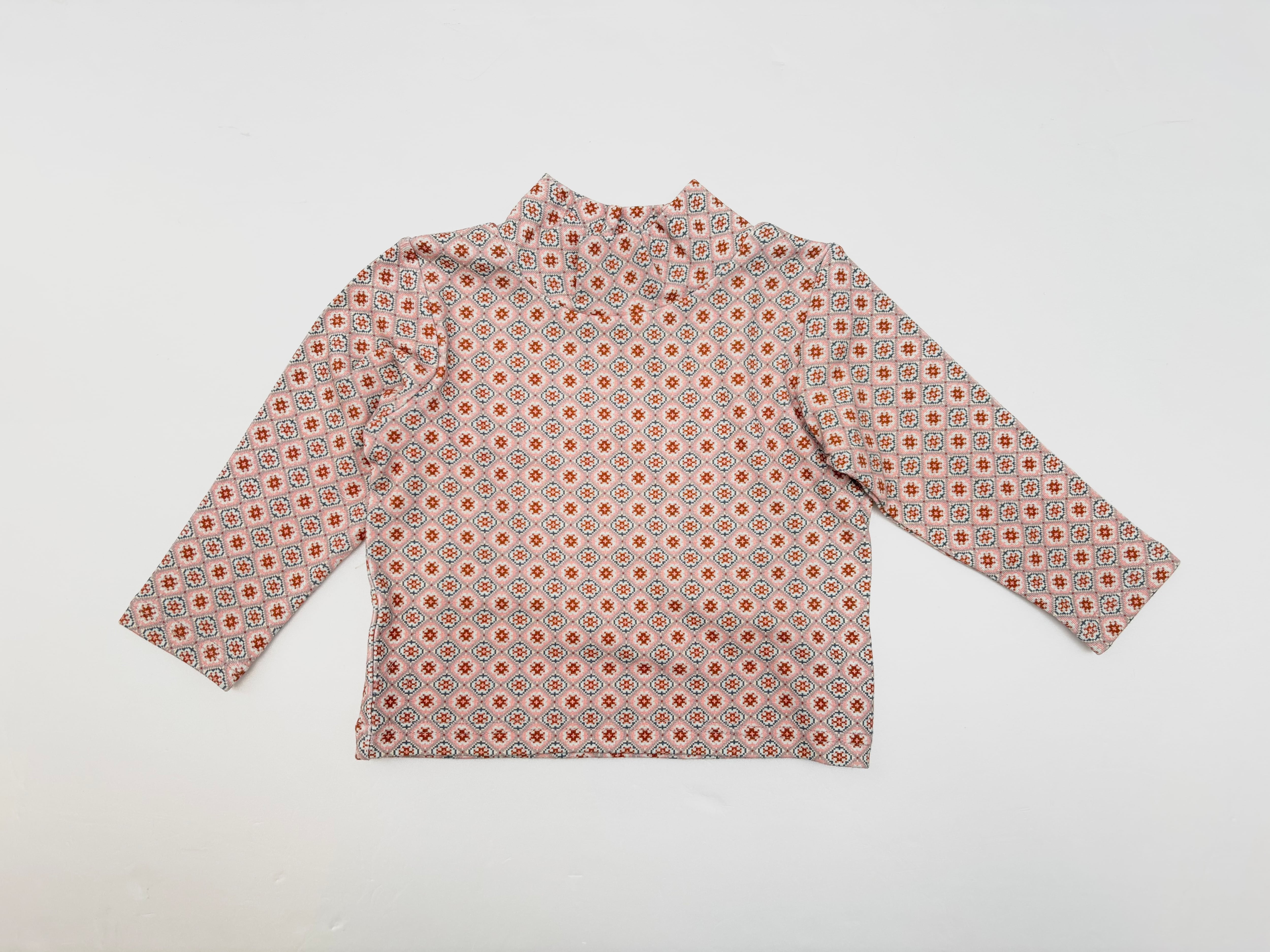 【25AW】&PAL(アンドパル)総柄ハイネックT ピンク(80/90/100/110)長袖Tシャツ ハイネック レトロ