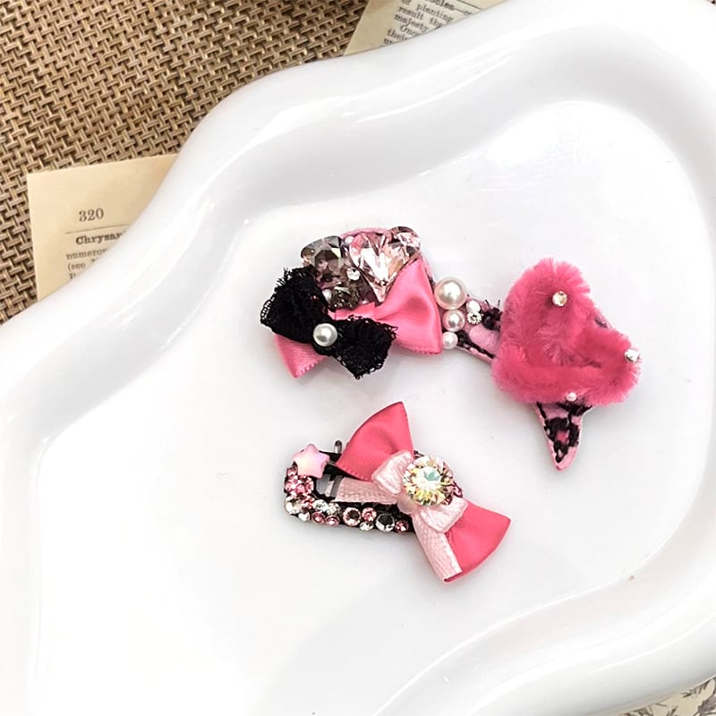 ハート&リボンのガーリーヘアアクセセット 00760