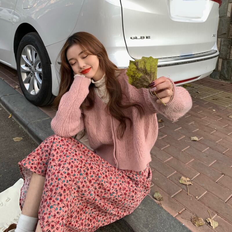 ニットセーター カーディガンジャケット レディースオータムウィンタースタイルルーズトップス ロング ピンク 大人ガーリー スウィート キュート カジュアル 秋物 冬物 ブラックストロベリース94051205726