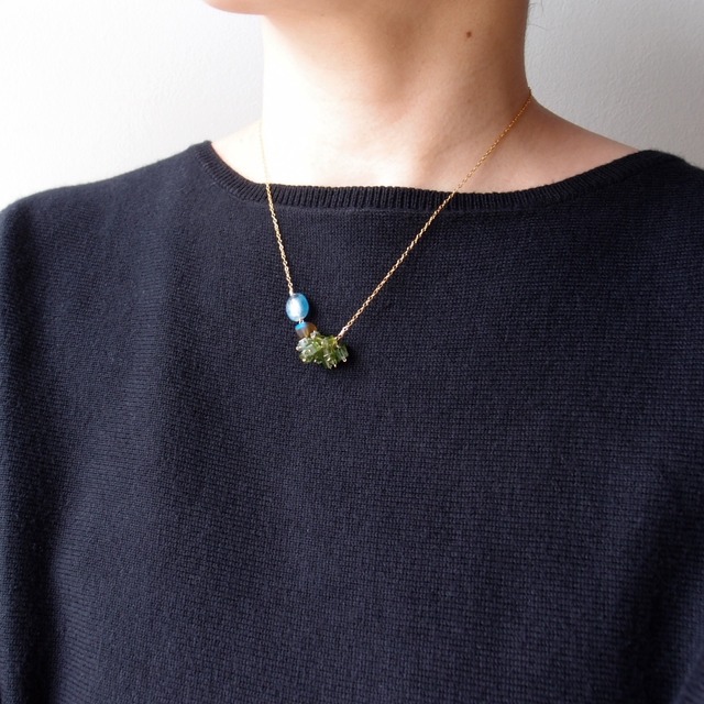 【K14gf】Green Tourmaline × Kyanite Necklace／グリーントルマリン×カイヤナイトネックレス
