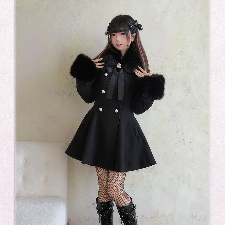 量産型 フェイクファー ふかふかコート ネックリボン ビシュ— 冬服