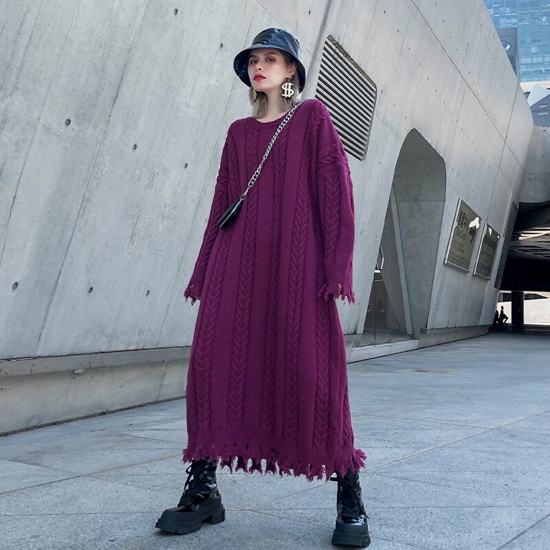 ロングセーター ドレス ルーズオータムウィンターシャツ ニットトップス 長袖スリーブ 大きめサイズ 秋物 冬物 ラブタオタオダレンハウス58901972856