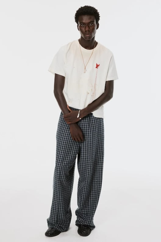 26SS】MASU SPARKLING PLAID WIDE EASY PANTS (BLACK) M26U6PL009