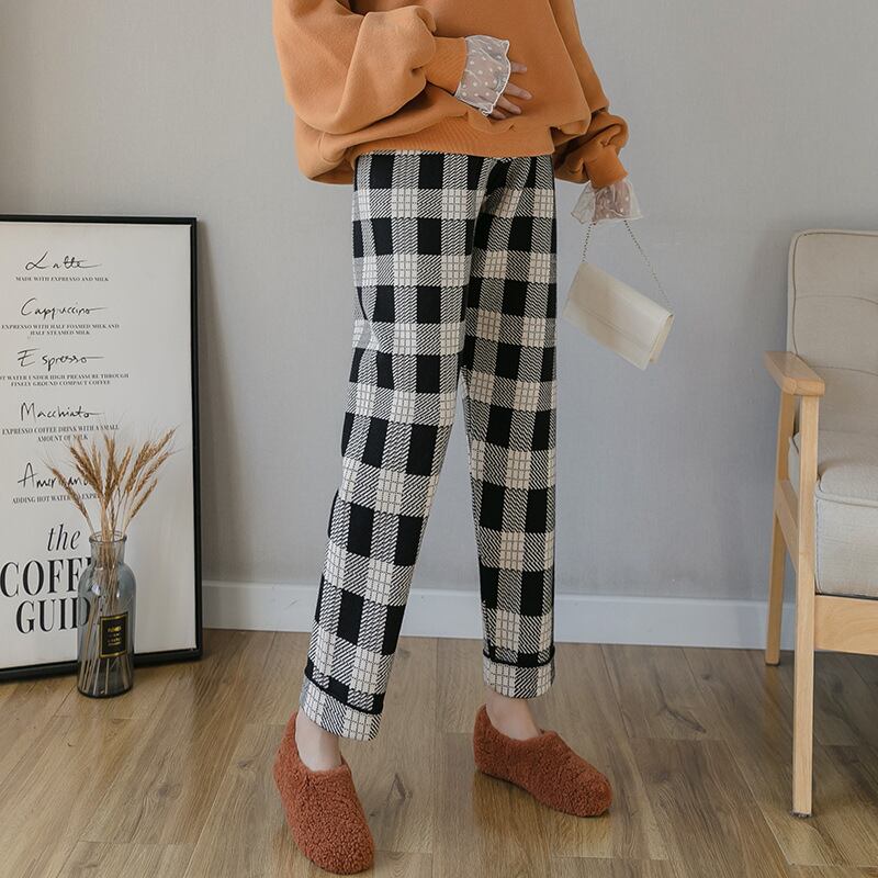 【新作】【送料無料】 マタニティウェア2019冬の新しいカジュアルスタイルバージョンのニットチェック柄の厚手のアウターウェア妊娠中のベリーリフトパンツ-アリババ ウィンター 冬物 expec251264588085
