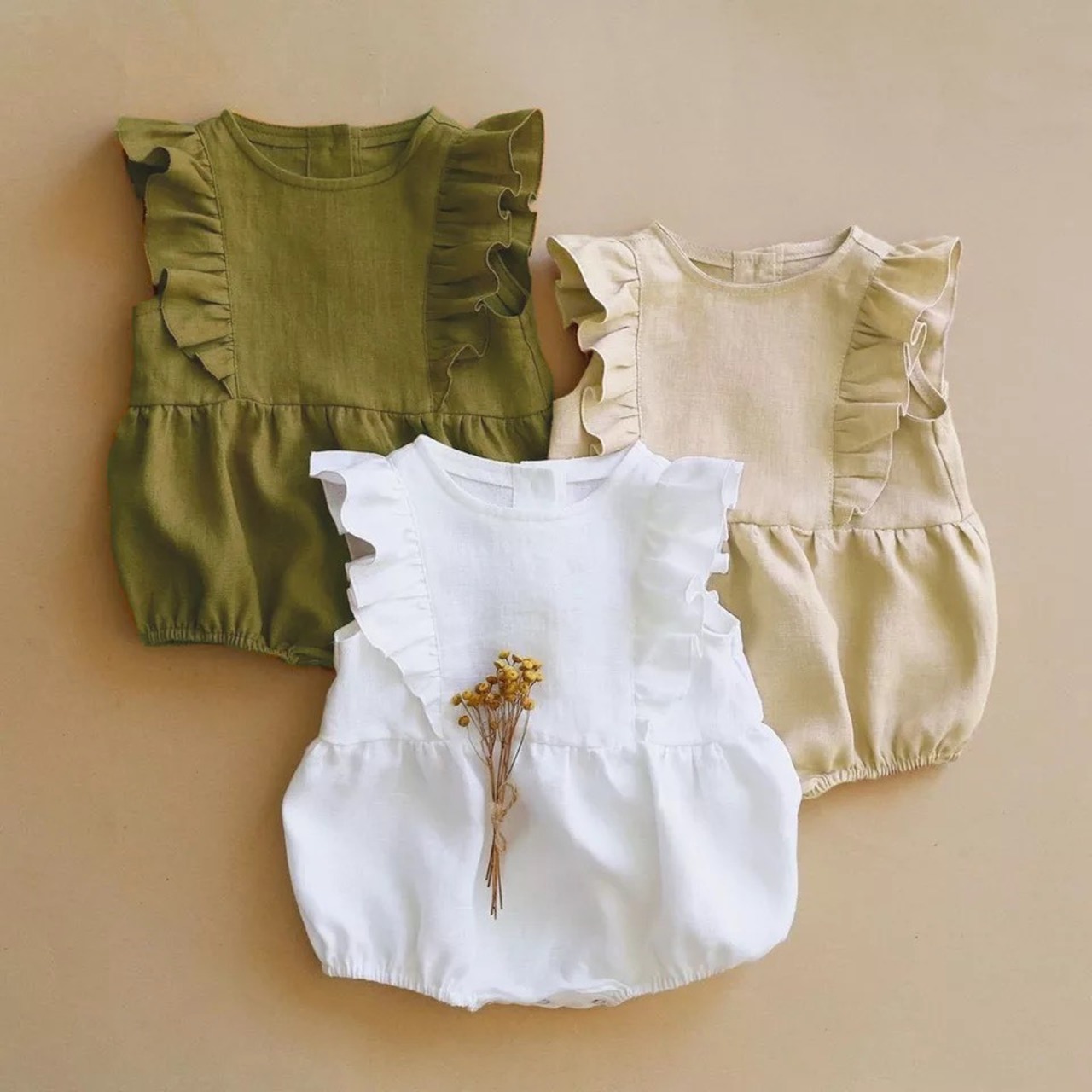即納】オーガニックコットンフリルロンパース：70-80サイズ | 子供服 