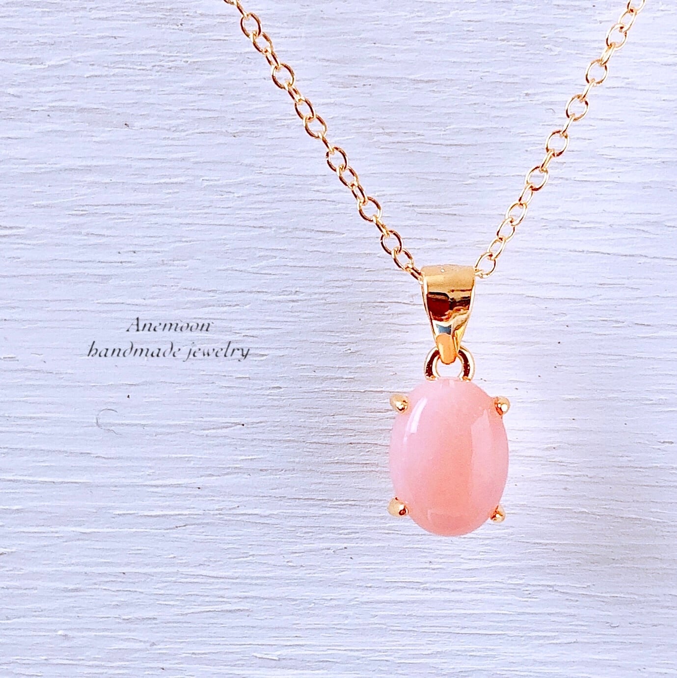 天然石ピンクオパール14kgfネックレス 10月誕生石 Pink Opal necklace