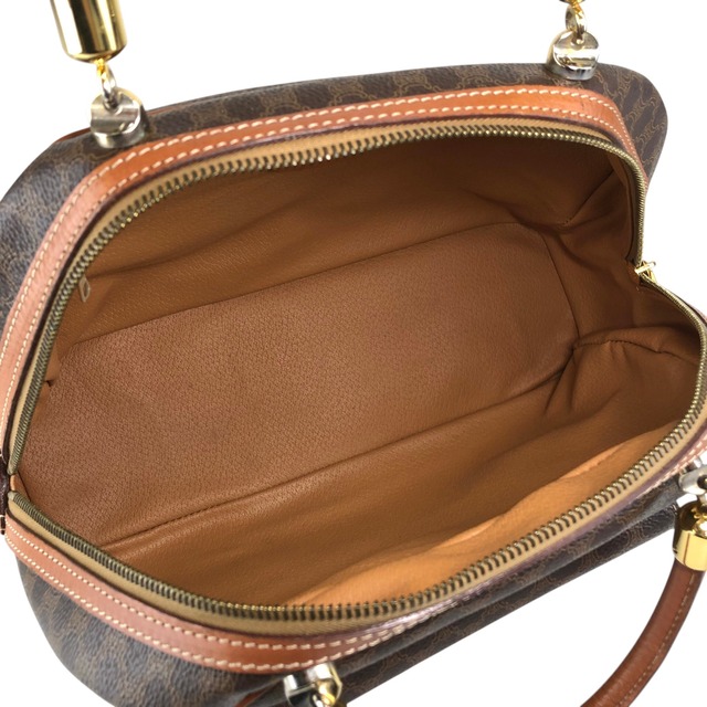 CELINE セリーヌ マカダム ハンドバッグ ブラウン ブラゾン型押し PVC レザー vintage ヴィンテージ オールド sw7bj6