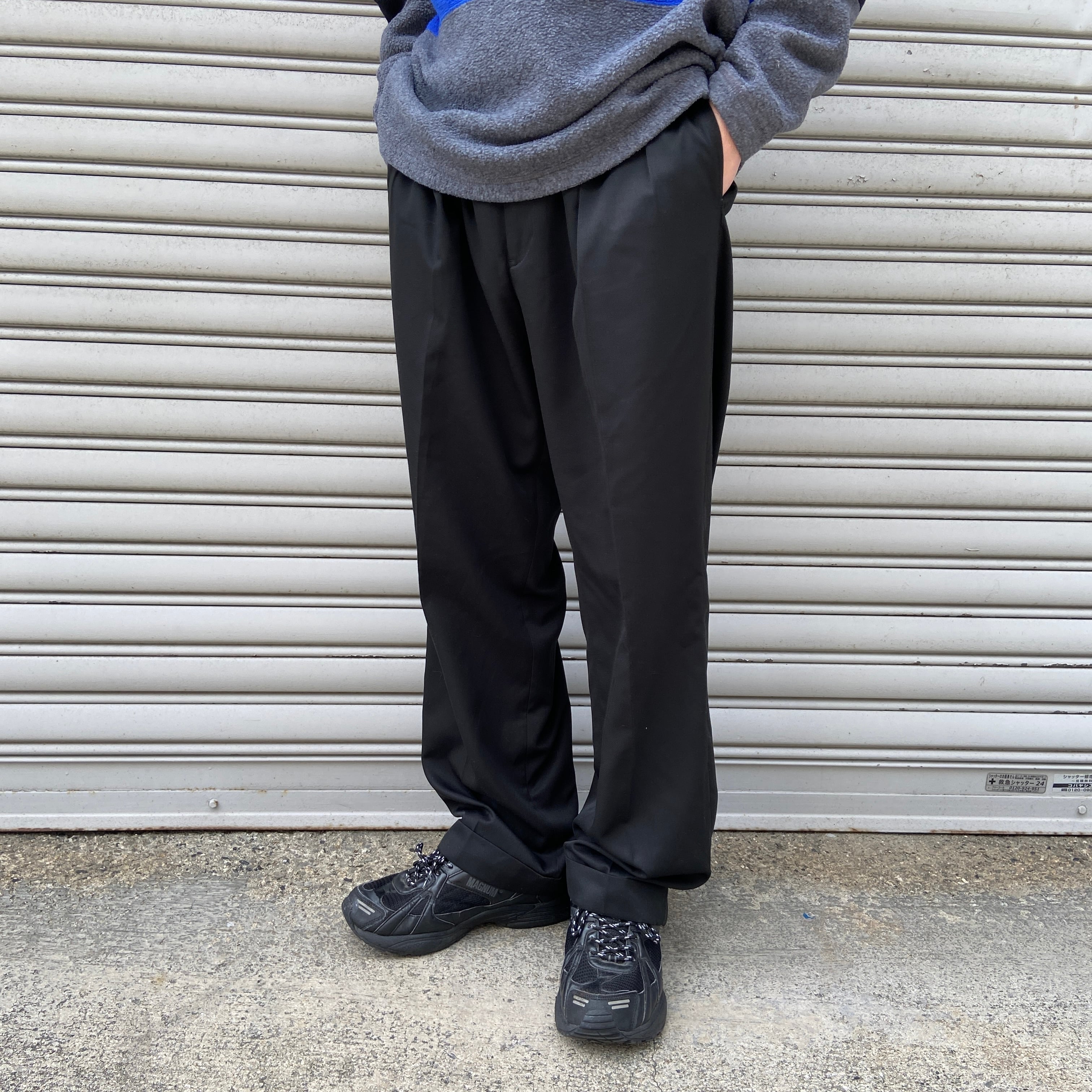 90s ラルフローレン ツータックウールスラックス チャコールグレー W32