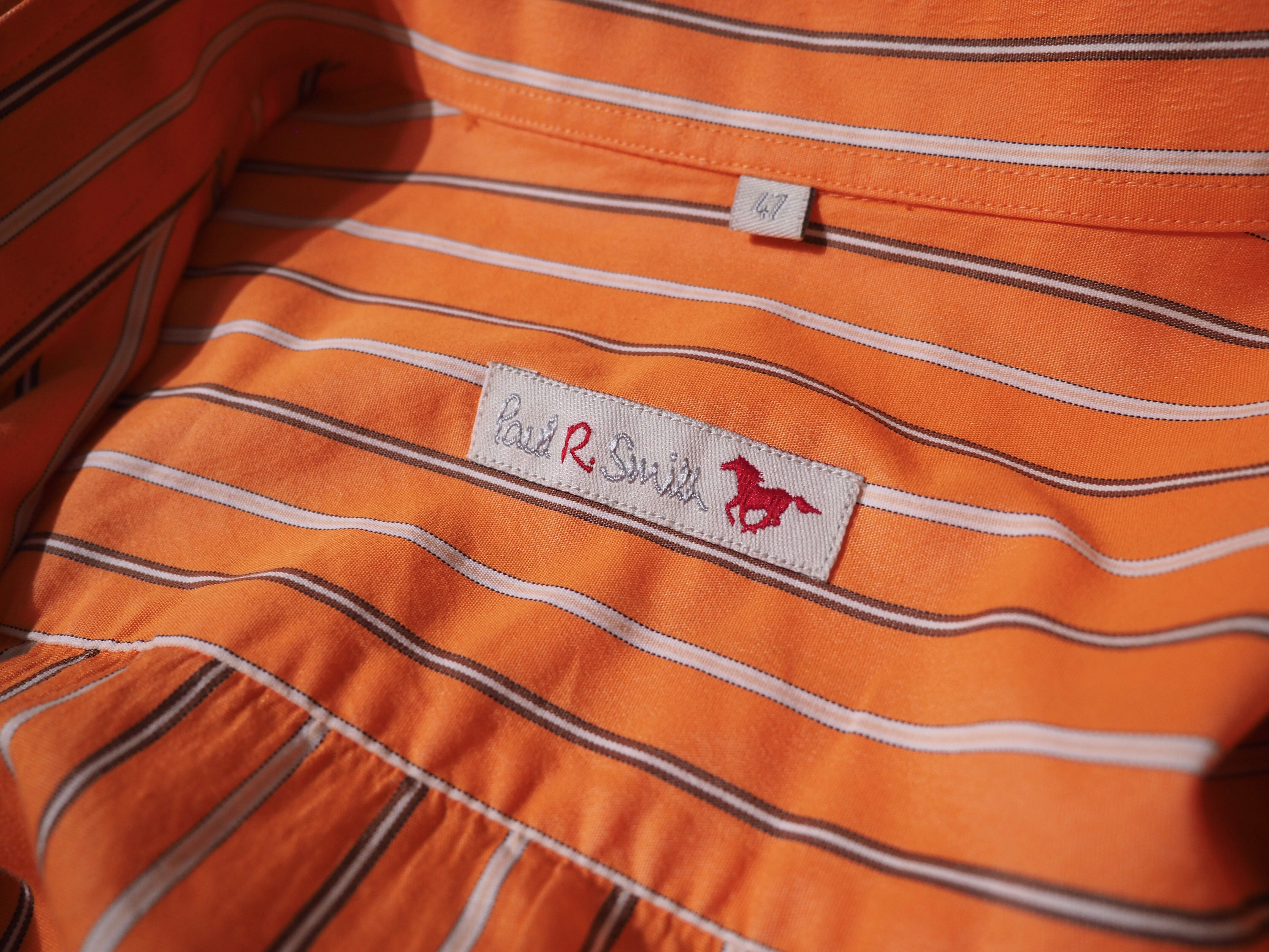 Paul Smith carrot orange color loose silhouette stripe button down shirt