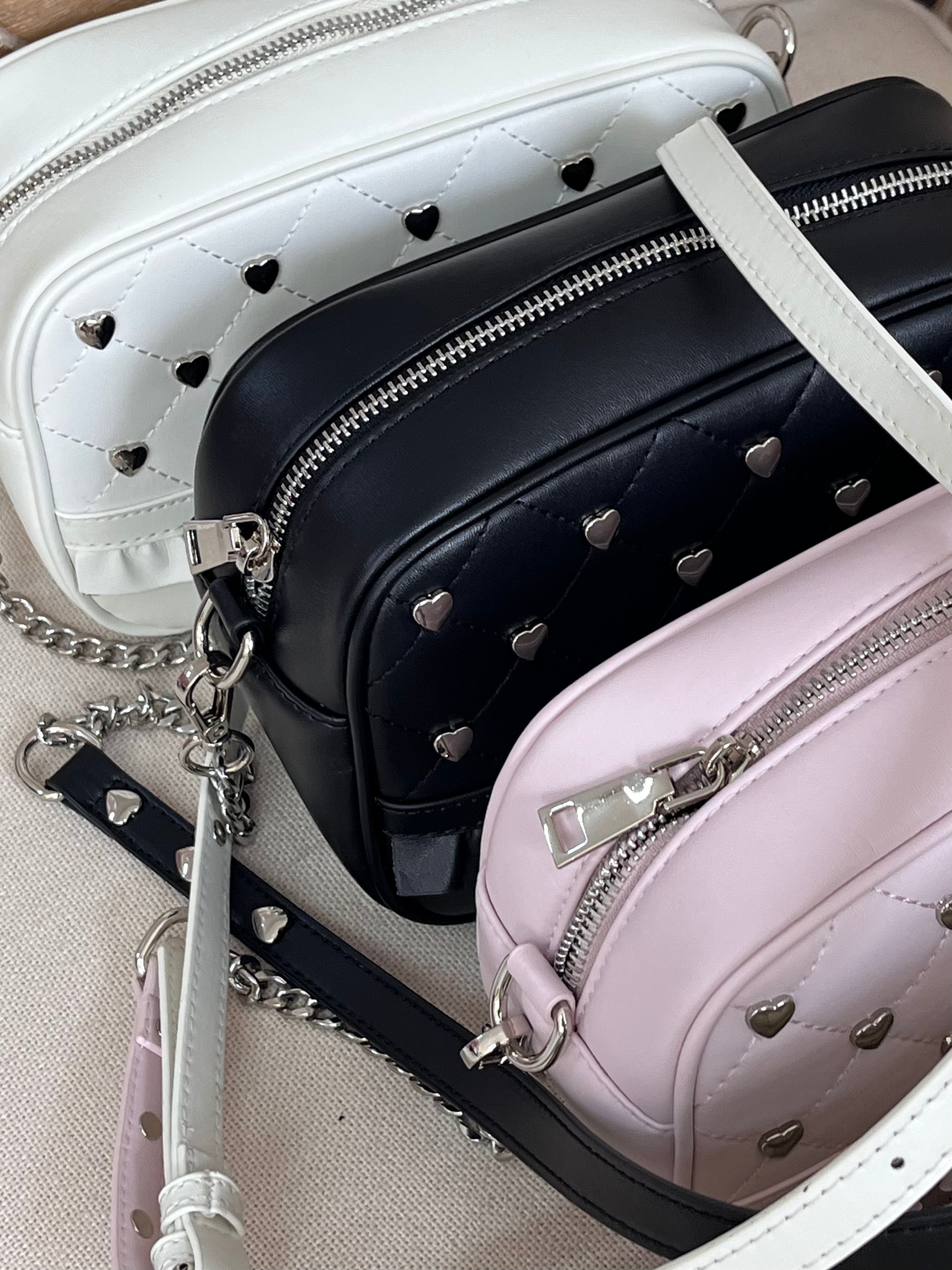 heart studs leather bag