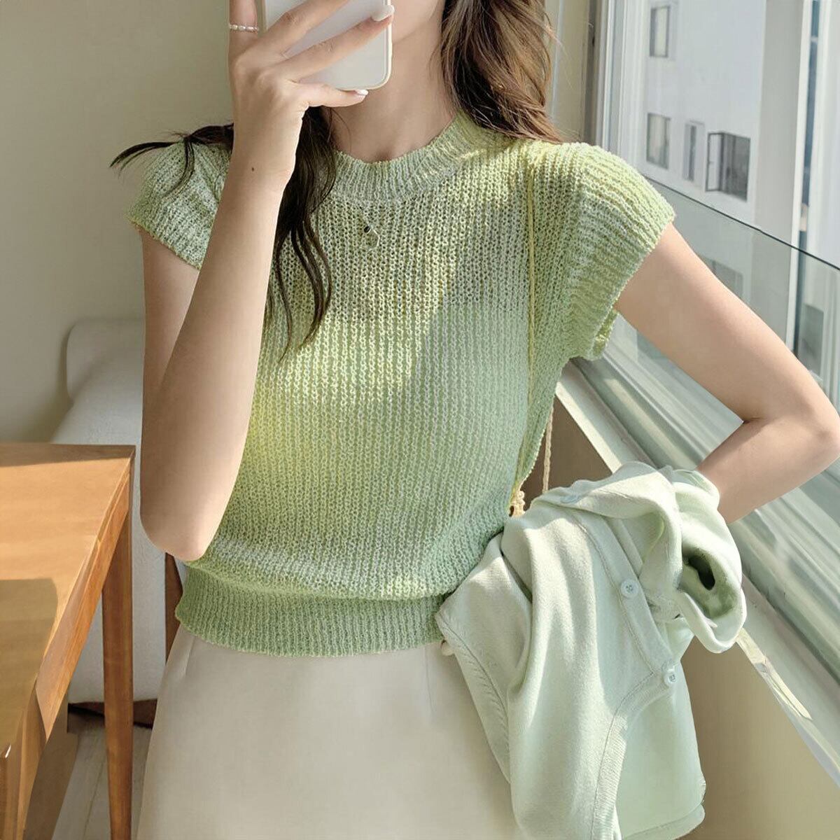 フレンチスリーブ ニット 透かし編み レディース 春夏 韓国 透け感 涼しい おしゃれ きれいめ 大人 かわいい カジュアル シンプル ローゲージニット サマーニット 上品 清楚 大人可愛い 大人女子