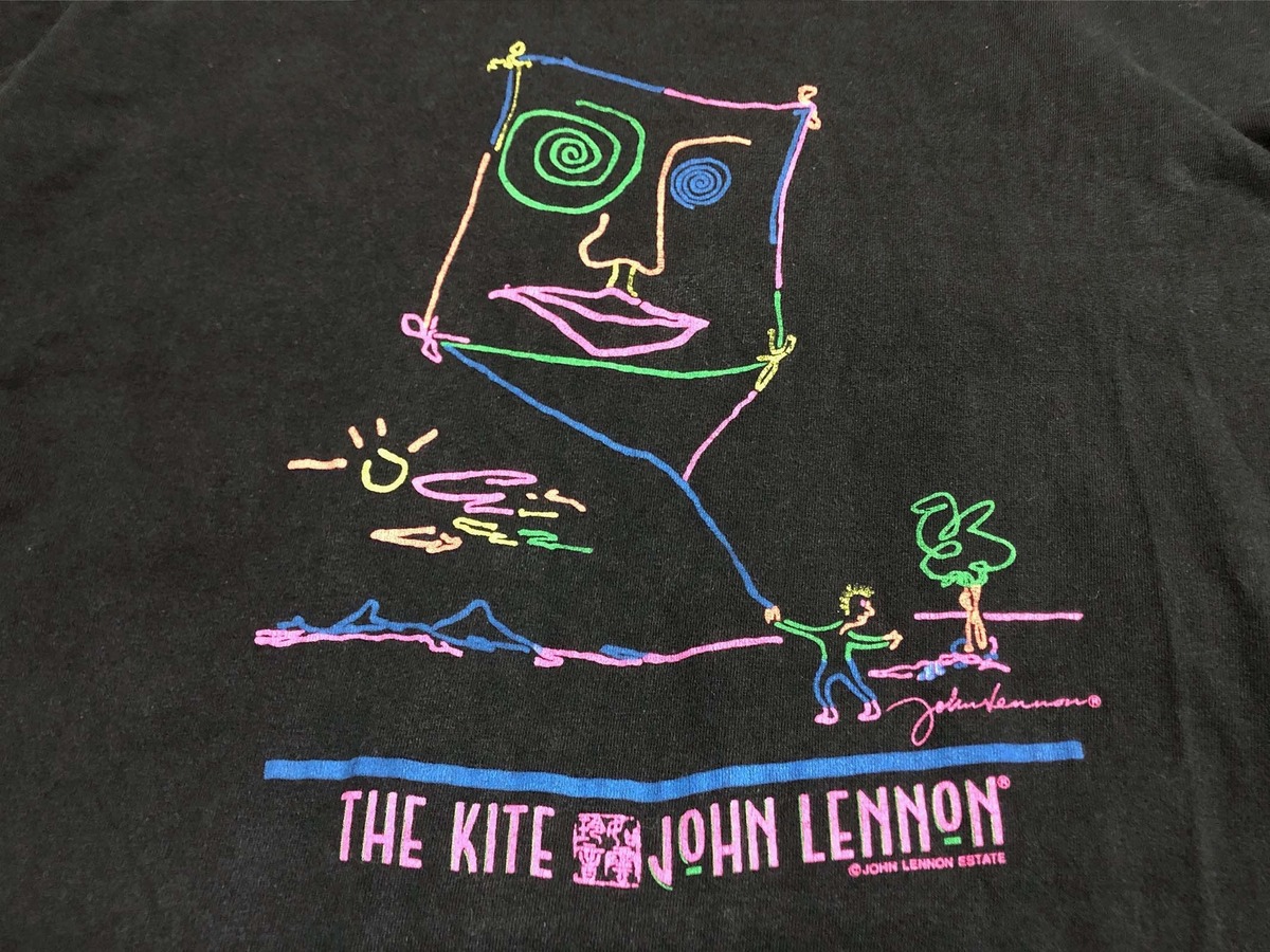 80s John Lennon 蛇雲玲音 THE KITE ネオン アート リトグラフ Tシャツ 