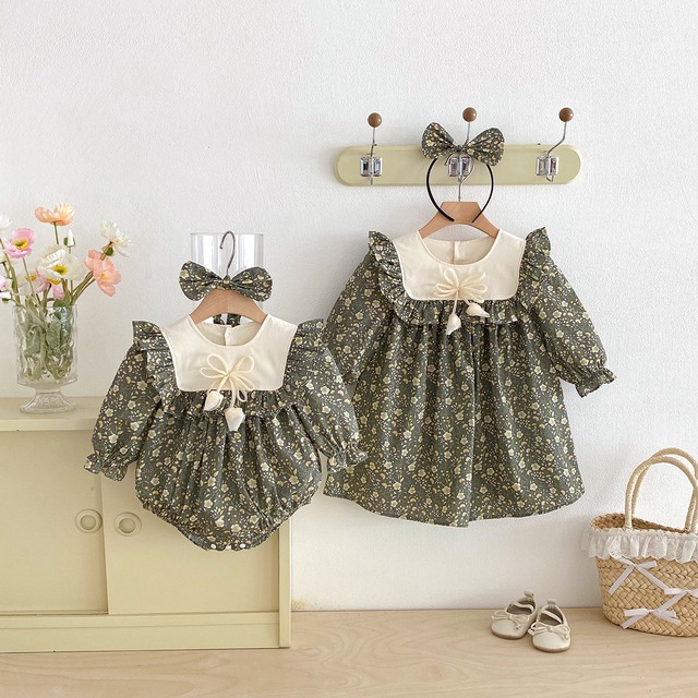 【姉妹服】チューリップグリーンロンパース/ワンピース