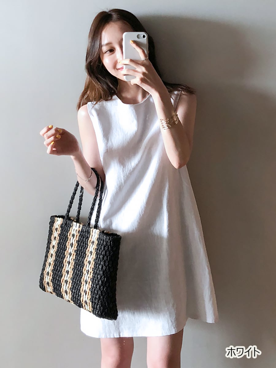 全4色 綿麻ミニワンピース ワンピース チュニック ミニ ミニ丈