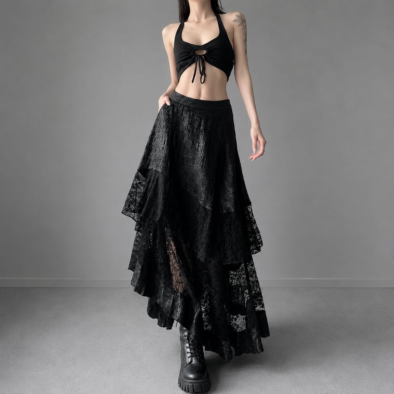 sheer lace tiered skirt / l0565