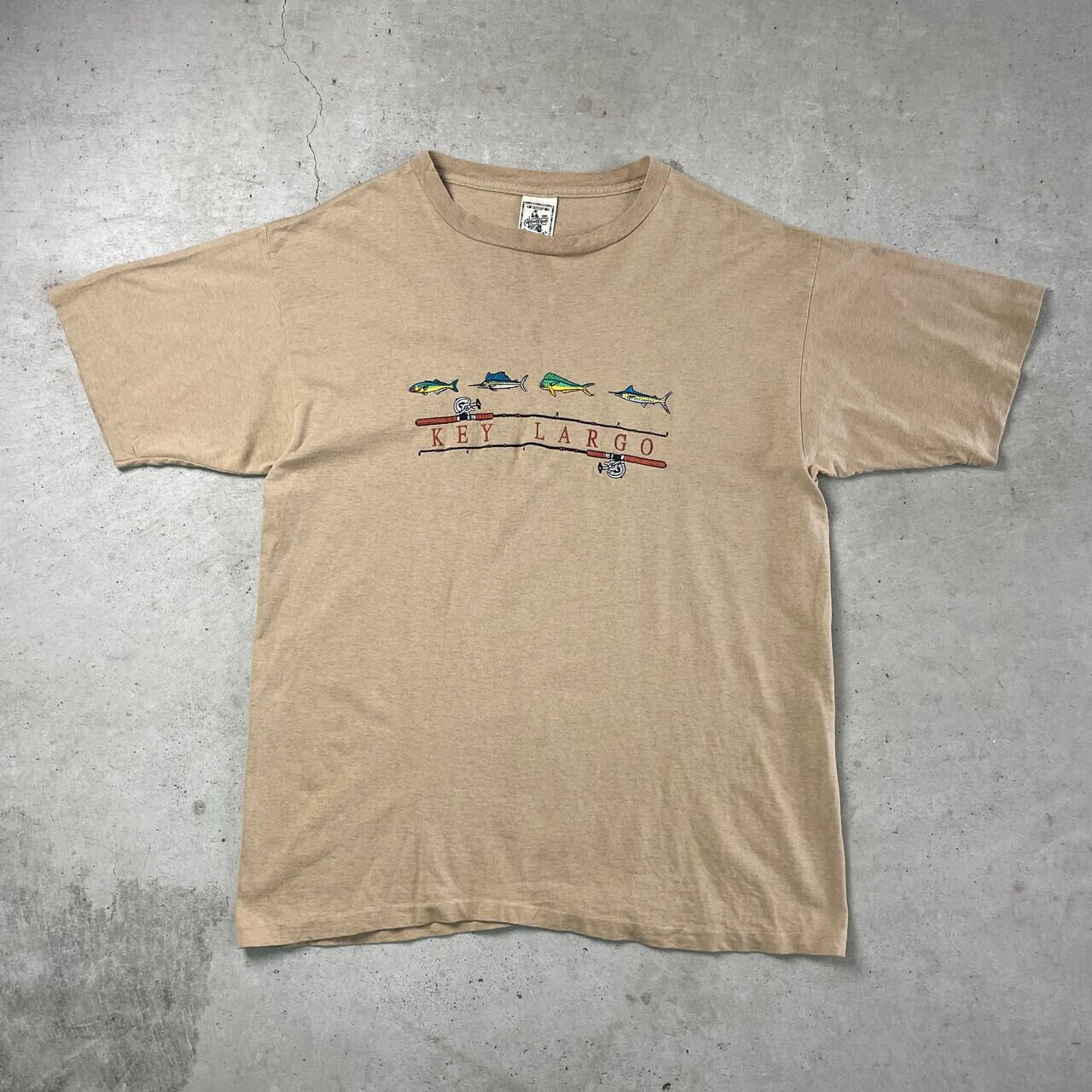 USA製 90年代 KEY LARGO フィッシング 魚 刺繍Tシャツ メンズXL 古着