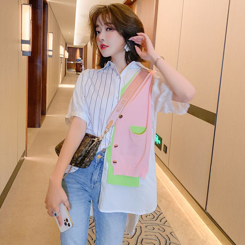 カラーストライプニットスタイルシャツ サマー 夏物 ステッチ MIUCO77521651892