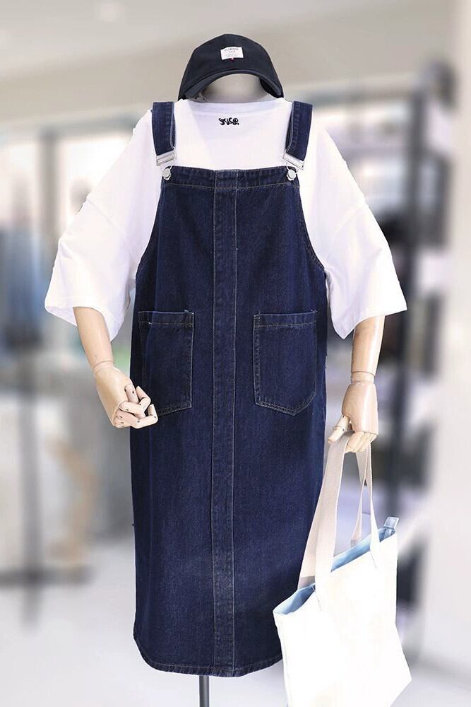 サスペンダースカートデニム Aライン アシメ 大きいサイズ 全2色 デニム サスペンダー スカート レディース 夏 薄セクション デブ