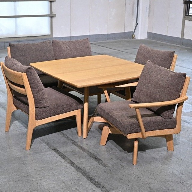 浜本工芸 69万 ダイニング5点セット ナラ無垢材 テーブル チェア ベンチ ナチュラル 食卓 北欧スタイル 作業机 オーク 楢 HAMAMOTO