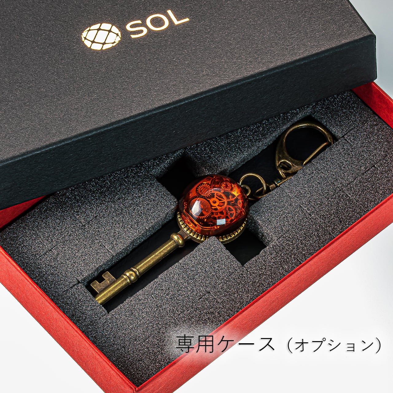 処分価格　アンティーク　小物入れ付きミラー　古時計リメイク キーホルダー アンティークゴールド（金古美） 機械式時計