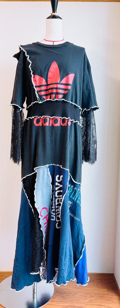 再構築adidas × vintage patchwork dress