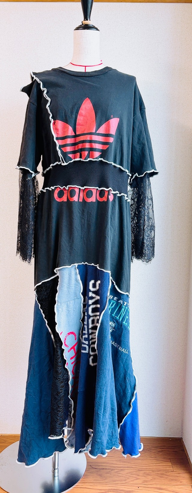 再構築adidas × vintage patchwork dress