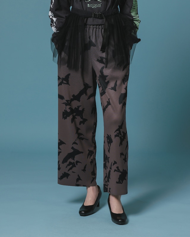 【NON TOKYO ノントーキョー】 / PRINT RIB WIDE PANTS プリントリブワイドパンツ / CHARCOAL