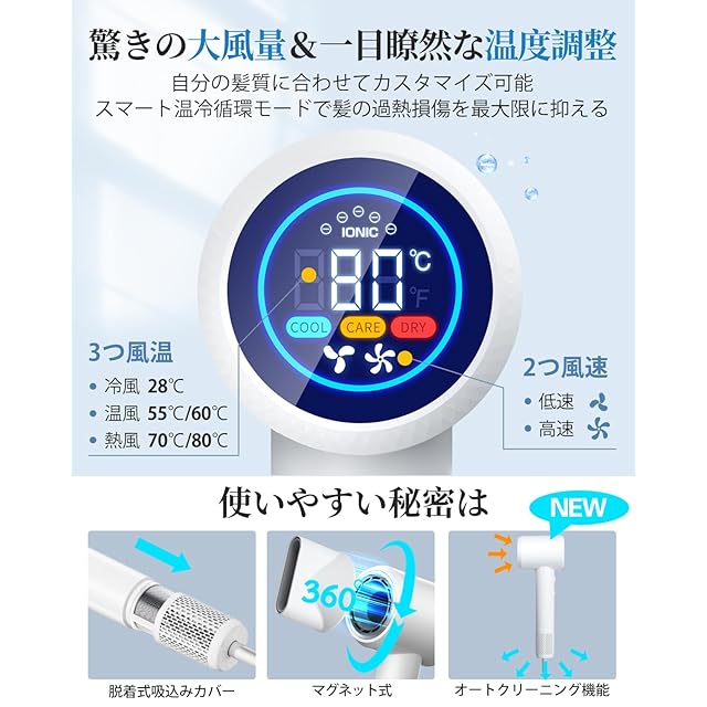 RUNCTY ドライヤー 大風量【業界TOP・強化版ブラシレス・10億マイナス