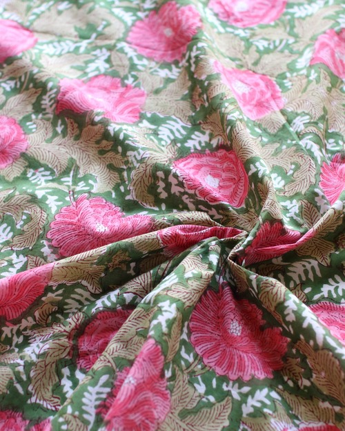 Block print FABRIC. <Blooming in the light>