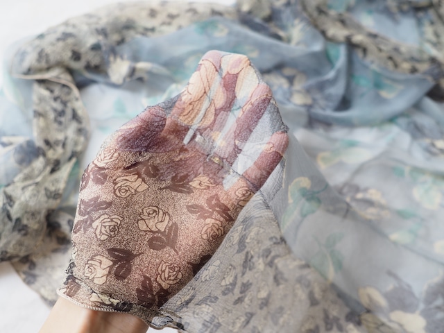 FRANCE 100% silk botanical pattern scarf