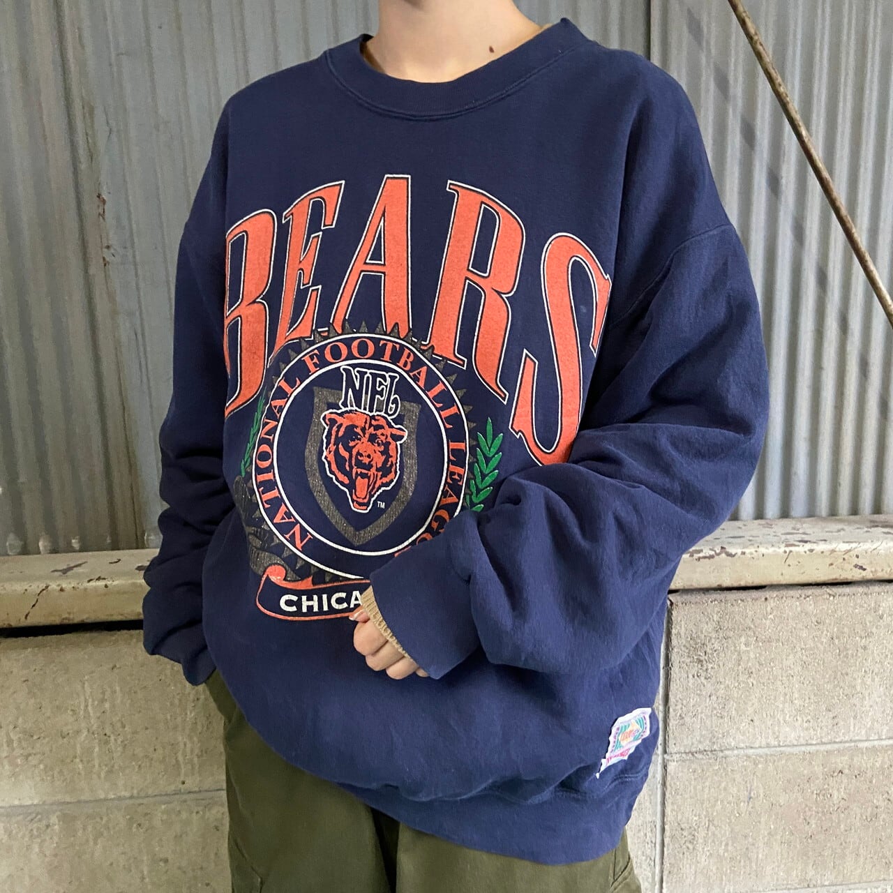 90年代 USA製 NUTMEG ナツメグ NFL シカゴ ベアーズ チームロゴ プリント スウェットシャツ メンズL 古着 CHICAGO  BEARS 90s ビンテージ ヴィンテージ トレーナー ネイビー 紺色 オレンジ【スウェット】【SW20】【AN20】 | cave ...