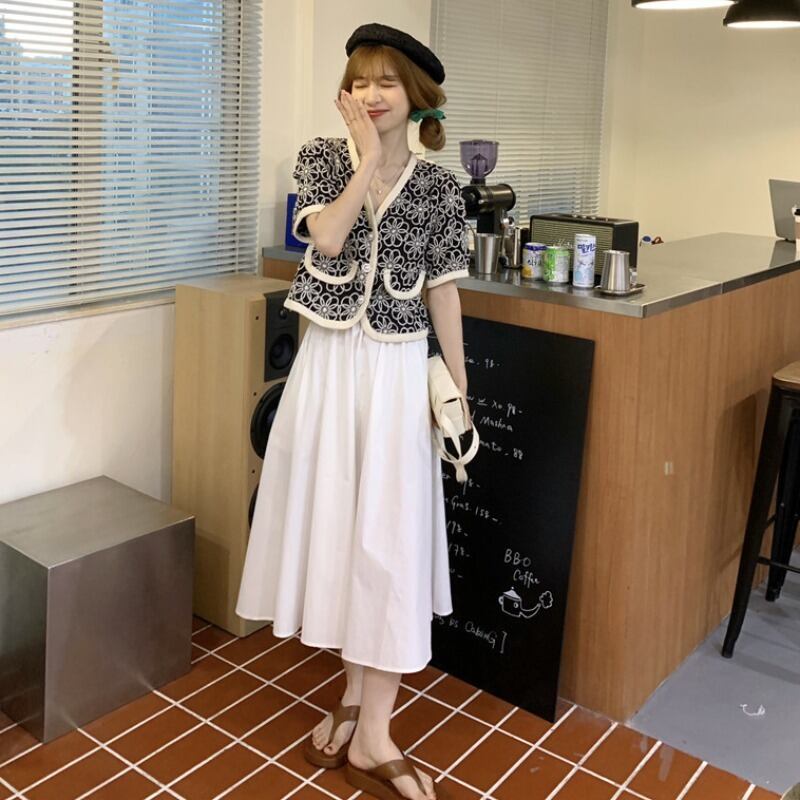 セット サマーレディースショートシャツ ソリッド カラースカート 大人ガーリー スウィート キュート カジュアル 夏物 ピュア ソリッドカラー 1号婦人58357754003