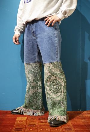 “Remake denim” Wide blue denim × Cotton rug
