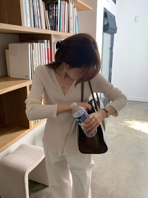 [OUNCE] ruffle rib rap cardigan
